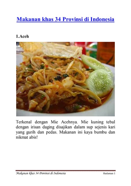 Gambar dan nama makanan daerah di 33 provinsi