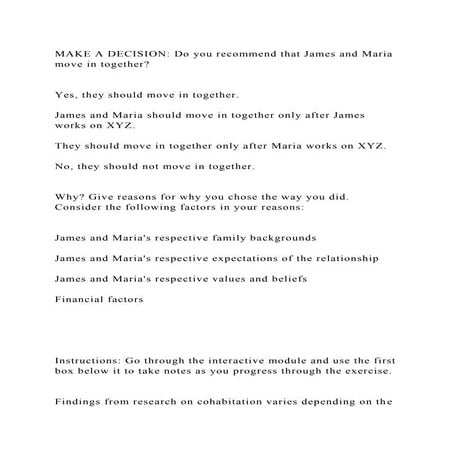 MAKE A DECISION Do you recommend that James and Maria move in toget.docx