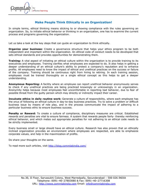 Ethics In The Workplace | PDF | Human Resources | Business