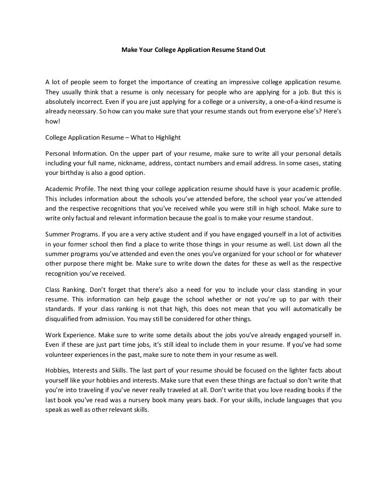make your college application resume stand out how to write a college application resumes