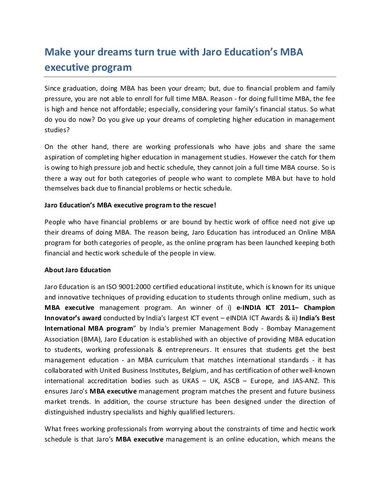 make your dreams turn true with jaro educations mba executive program program to make work schedules