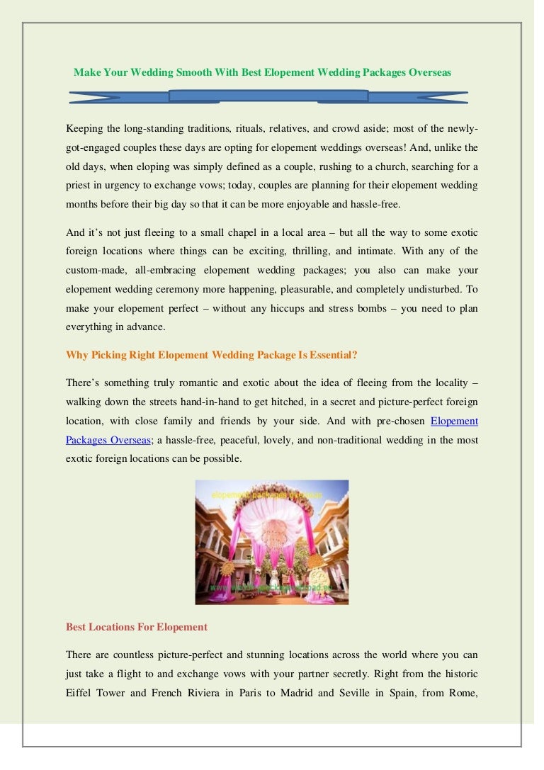 Make Your Wedding Smooth With Best Elopement Wedding Packages Overseas