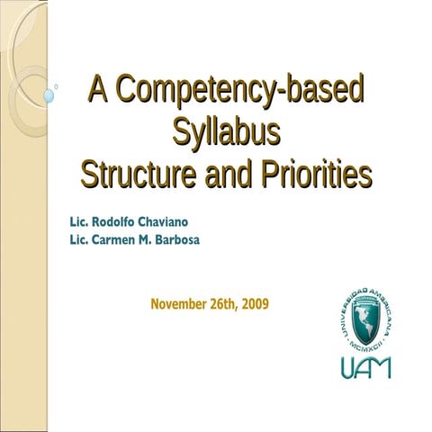 Competency-Based  Syllabus Structure and Priorities