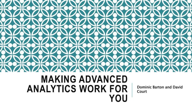 Making advanced analytics work for you
