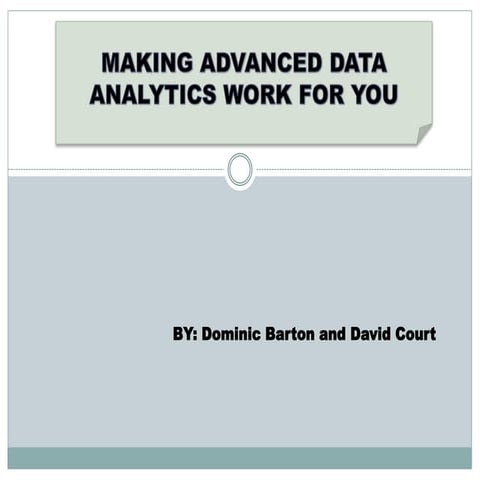 Making advanced analytics work for you