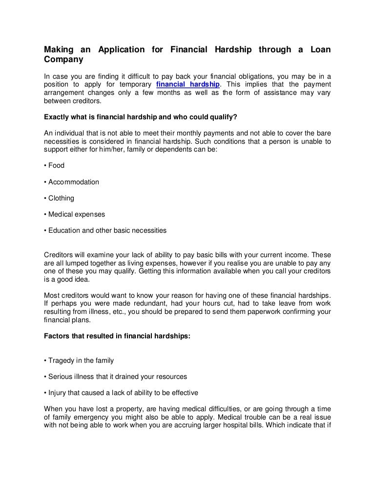 Making an application for financial hardship through a loan company
