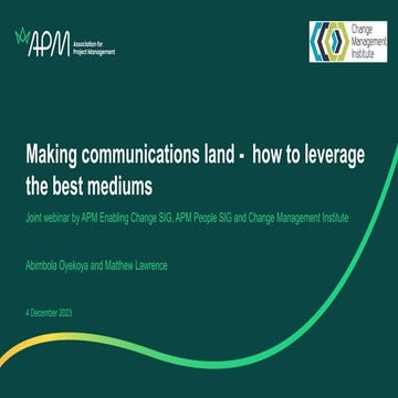 Making communications land - how to leverage the best mediums webinar, 4 Dece...