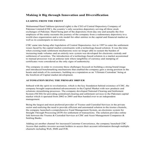 Making it big through innovation and diversification