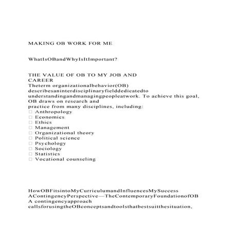 MAKING OB WORK FOR MEWhat Is OB and Why Is It ImportantTH.docx