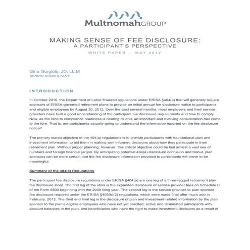 Making Sense of Fee Disclosure: a Participant's Perspective