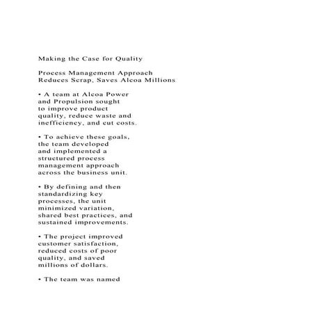 Making the Case for QualityProcess Management Approach R.docx