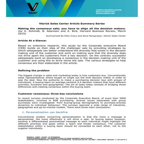 Making the consensus sale