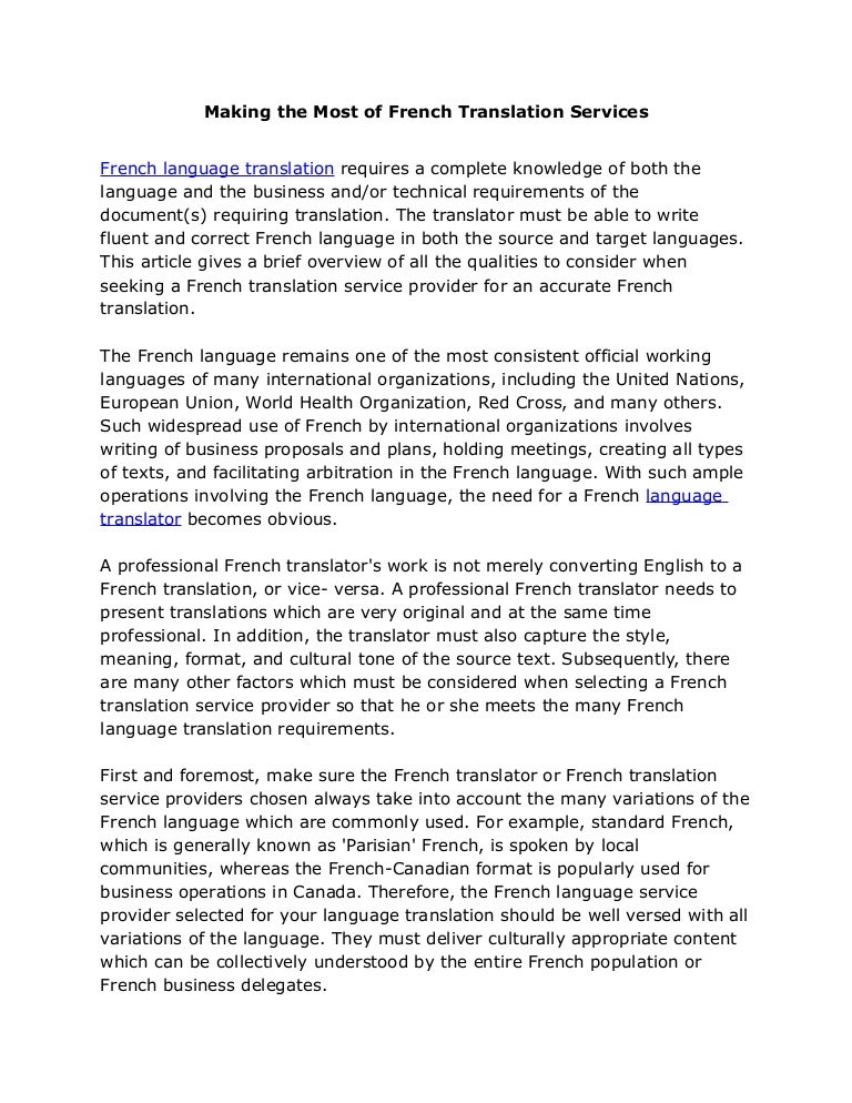 Making The Most Of French Translation Services