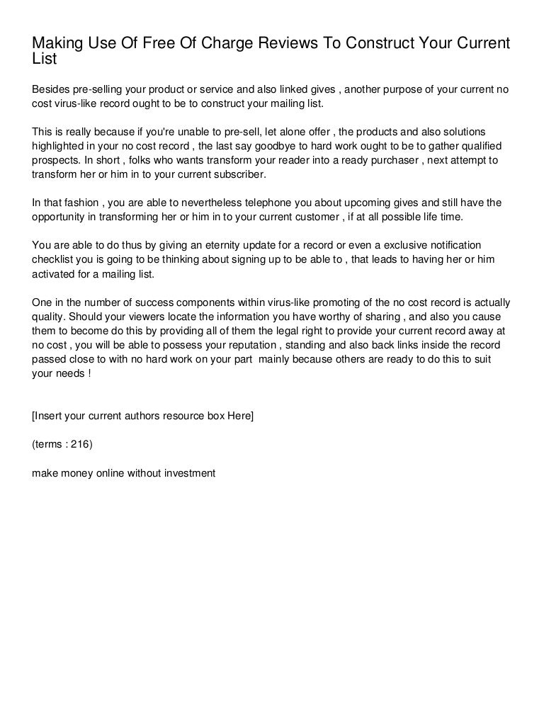 Making Use Of Free Of Charge Reviews To Construct Your Current List