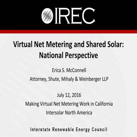 Virtual Net Metering & Shared Solar: National Perspective