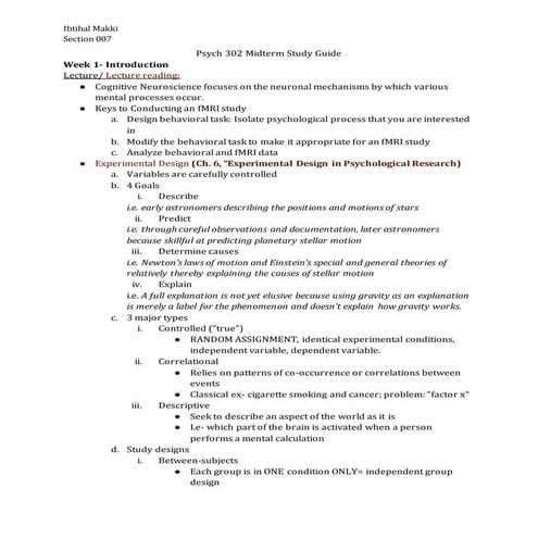 Psych 302 Midterm Study Guide