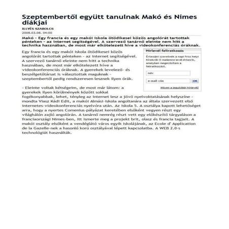 Comenius - Délvilág cikk (Makói iskola)