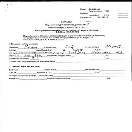 Πόθεν έσχες πρ. Βουλευτού Ζωής (Ζέττας) Μακρή - Έτος 2015