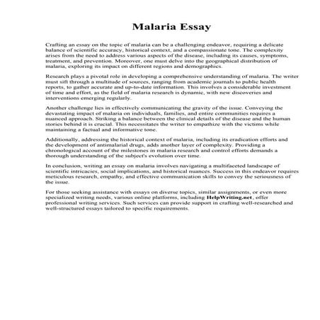 Malaria Essay. University of Valley Forge