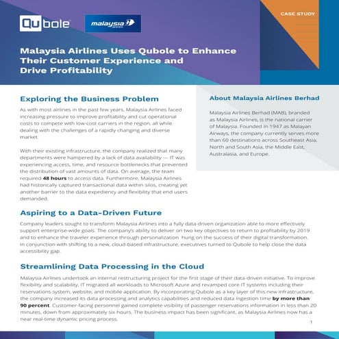 Case Study - Malaysia Airlines Uses Qubole To Enhance Their Customer Experien...