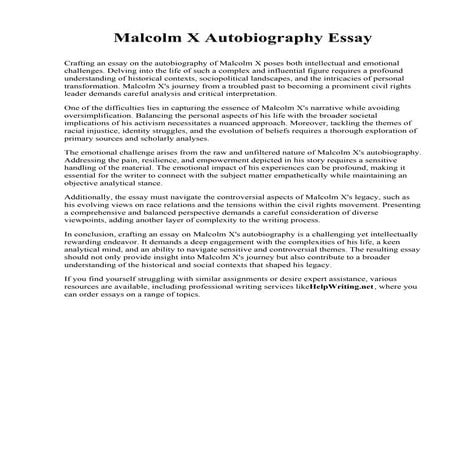 Malcolm X Autobiography Essay. University of Maine at Fort Kent