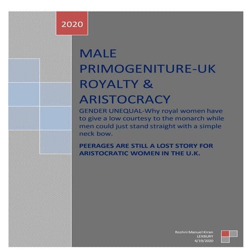 Male primogeniture UK royalty & aristocracy