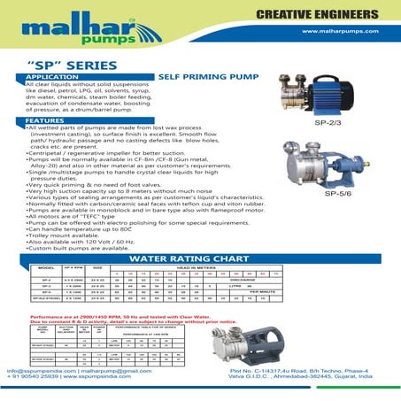 Malhar Pumps SP SERIES Brochure Catalogue