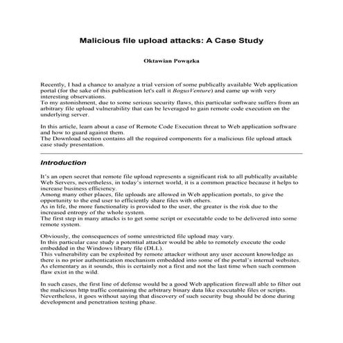 Malicious file upload attacks - a case study