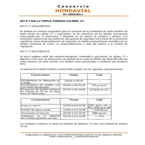 Malla triple torsion especificacion particular | PDF