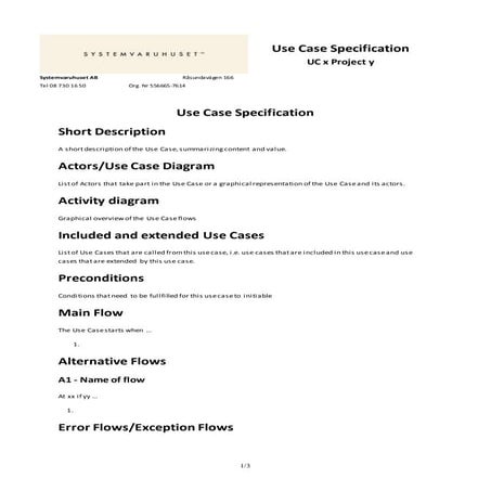 Template for writing Use Case Specifications