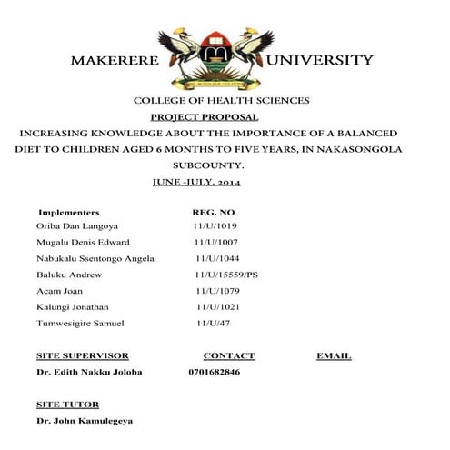 Malnutrition project proposal ( Increasing knowlege about importance of a bal...
