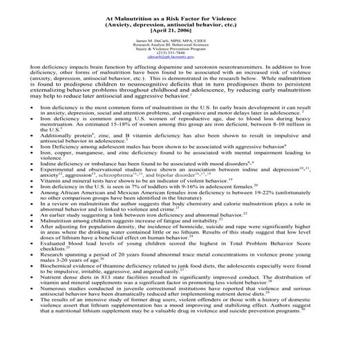 Malnutrition&amp;Risk Of Violence