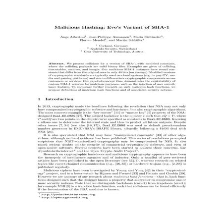 Malicious Hashing: Eve’s Variant of SHA-1