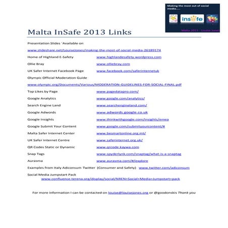 Malta InSafe 2013 links