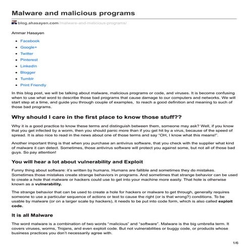 Malware and malicious programs