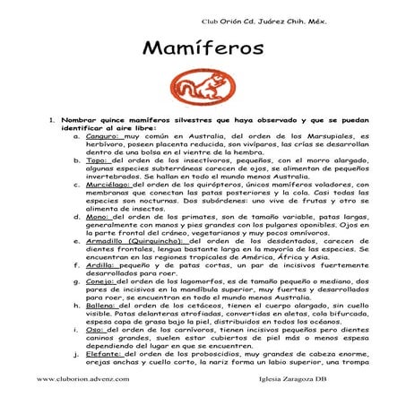 Especialidad de Mamíferos 1