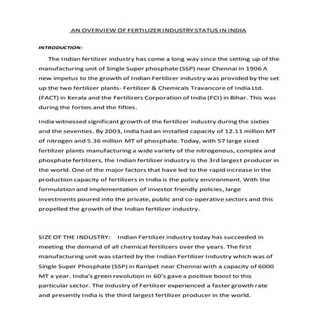 Status of fertilizers industry in india