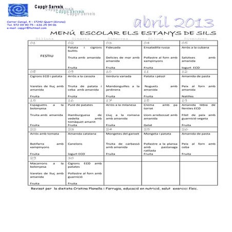 Menú abril 2013