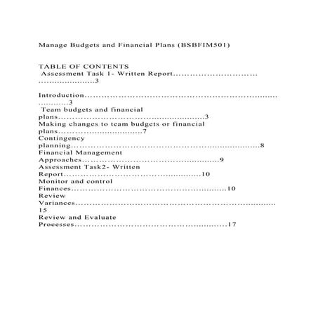 Manage Budgets and Financial Plans (BSBFIM501)TABLE OF CONTE.docx