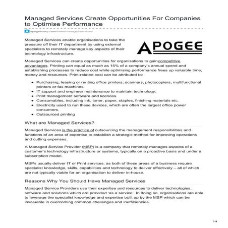 Managed services create opportunities for companies to optimise performance