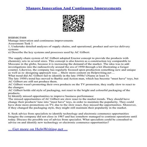 Manage Innovation And Continuous Improvements