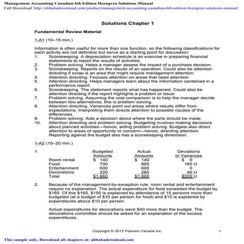 Management Accounting Canadian 6th Edition Horngren Solutions Manual