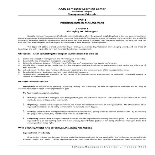 Chapter 1 - Managing and Manager in a Dynamic Environment