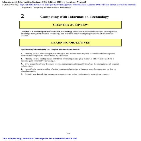 Management Information Systems 10th Edition OBrien Solutions Manual