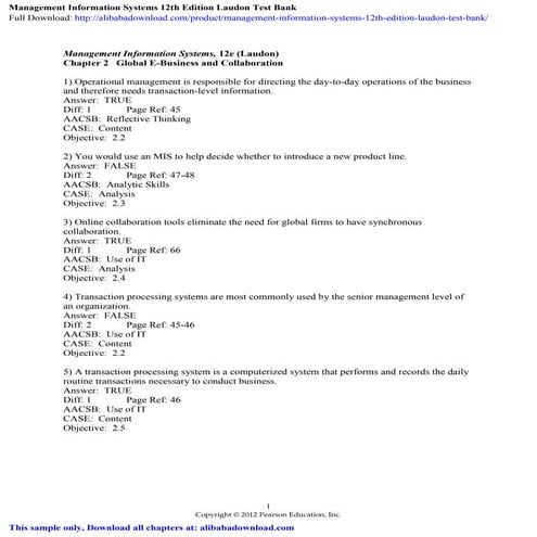 Management Information Systems 12th Edition Laudon Test Bank | PDF