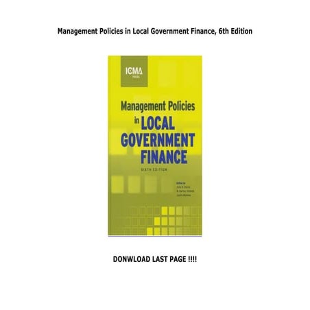 Management Policies in Local Government Finance, 6th Edition | PDF