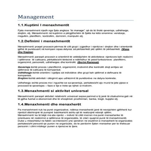 Menaxhment - Permbledhje