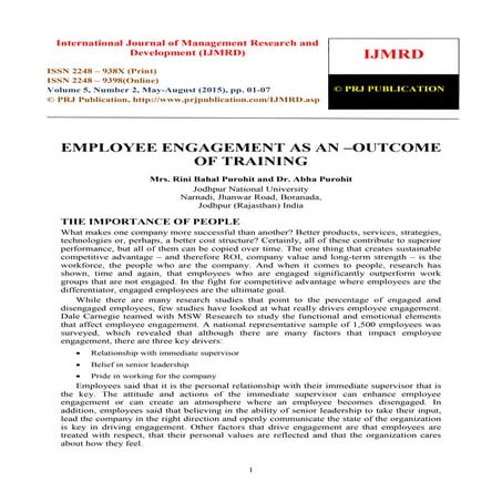 EMPLOYEENGAGMENT AS AN OUTCOME OF TRAINING
