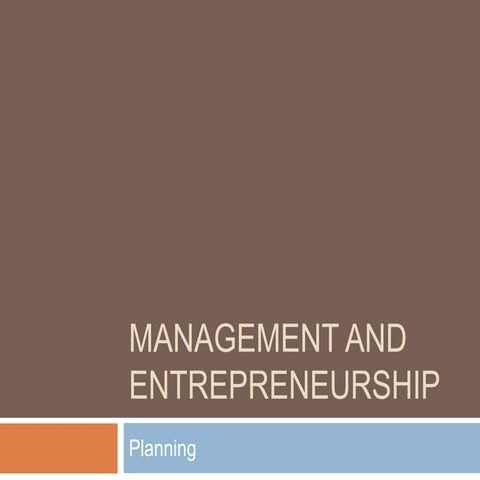 Management and entrepreneurship - Planning 
