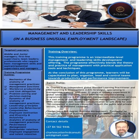 Management and Leadership Skills_Facilitated by Dr Charles Cotter_Training Br...